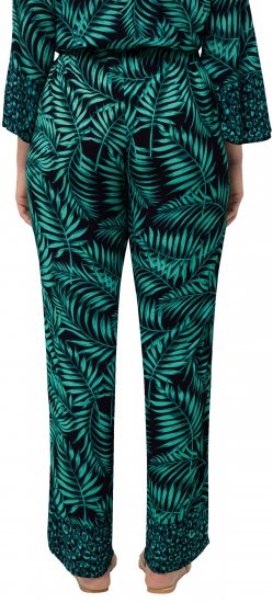 Ulla Popken Palm Leaf Print Elastic Waist Pants Navy - Kavbojke & Hlače v Velikih Številkah – Plus Size - 