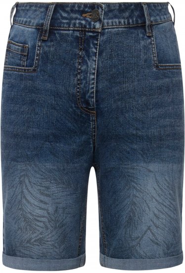 Ulla Popken Palm Print Denim Bermuda Shorts Blue Denim - Kavbojke & Hlače v Velikih Številkah – Plus Size - 