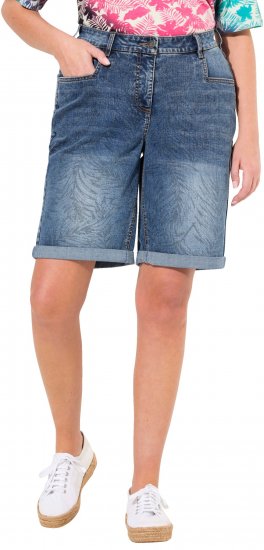 Ulla Popken Palm Print Denim Bermuda Shorts Blue Denim - Kavbojke & Hlače v Velikih Številkah – Plus Size - 