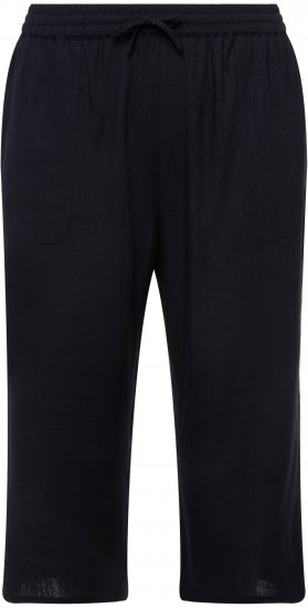 Ulla Popken Cropped Linen Blend Elastic Waist Pants Navy - Kavbojke & Hlače v Velikih Številkah – Plus Size - 