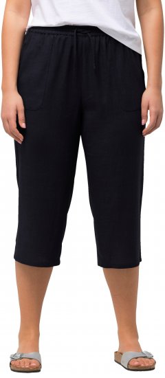 Ulla Popken Cropped Linen Blend Elastic Waist Pants Navy - Kavbojke & Hlače v Velikih Številkah – Plus Size - 