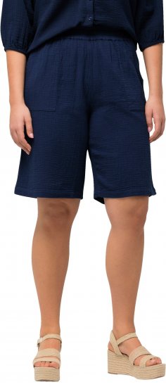 Ulla Popken Muslin Elastic Waist Wide Leg Shorts Blue - Kavbojke & Hlače v Velikih Številkah – Plus Size - 