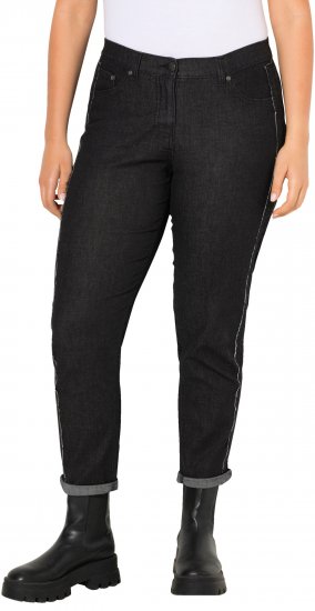 Ulla Popken Raw Denim Stripe Stretch Fit Jeans Black - Kavbojke & Hlače v Velikih Številkah – Plus Size - 