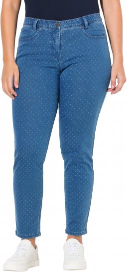 Ulla Popken Polka Dot Stretch Fit Jeans Blue Denim - Kavbojke & Hlače v Velikih Številkah – Plus Size - 