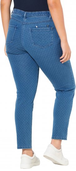 Ulla Popken Polka Dot Stretch Fit Jeans Blue Denim - Kavbojke & Hlače v Velikih Številkah – Plus Size - 