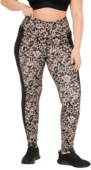 Ulla Popken Leopard Print Quick Drying Leggings Orange - Kavbojke & Hlače v Velikih Številkah – Plus Size - 