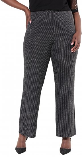 Ulla Popken Sparkling Pinstripe Elastic Waist Pants Black - Kavbojke & Hlače v Velikih Številkah – Plus Size - 