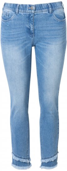Ulla Popken Double Fringe Hem Stretch Fit Jeans Light Blue Denim - Kavbojke & Hlače v Velikih Številkah – Plus Size - 