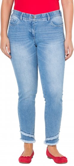 Ulla Popken Double Fringe Hem Stretch Fit Jeans Light Blue Denim - Kavbojke & Hlače v Velikih Številkah – Plus Size - 