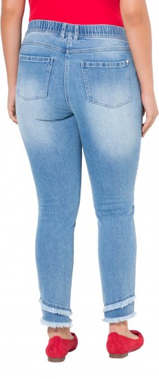 Ulla Popken Double Fringe Hem Stretch Fit Jeans Light Blue Denim - Kavbojke & Hlače v Velikih Številkah – Plus Size - 