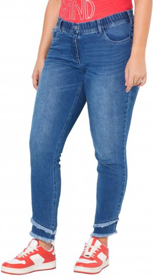 Ulla Popken Double Fringe Hem Stretch Fit Jeans Denim Blue - Kavbojke & Hlače v Velikih Številkah – Plus Size - 