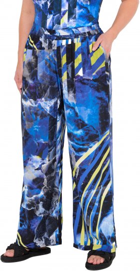 Ulla Popken Blue Stroke Wide Leg Palazzo Pants - Kavbojke & Hlače v Velikih Številkah – Plus Size - 