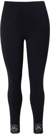 Ulla Popken Lace Trim Leggings Black - Kavbojke & Hlače v Velikih Številkah – Plus Size - 