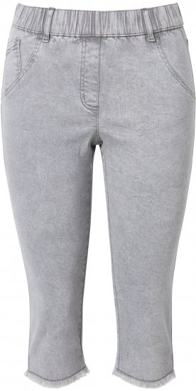 Ulla Popken Denim Fringed Hem Capris Grey - Kavbojke & Hlače v Velikih Številkah – Plus Size - 