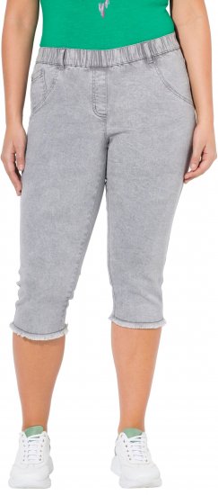 Ulla Popken Denim Fringed Hem Capris Grey - Kavbojke & Hlače v Velikih Številkah – Plus Size - 