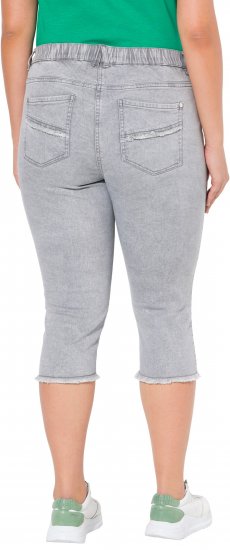 Ulla Popken Denim Fringed Hem Capris Grey - Kavbojke & Hlače v Velikih Številkah – Plus Size - 