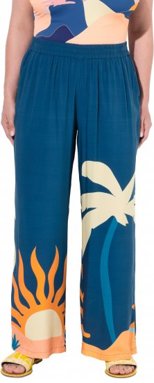 Ulla Popken Abstract Landscape Elastic Waist Palazzo Pants Blue - Kavbojke & Hlače v Velikih Številkah – Plus Size - 