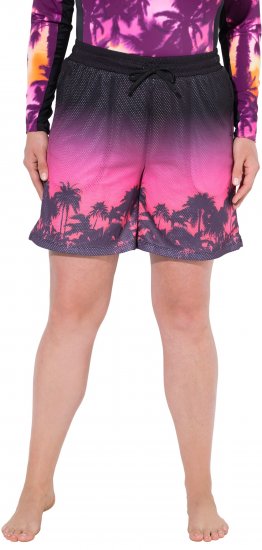 Ulla Popken Active Wide Leg Elastic Waist Palm Tree Pattern Mesh Shorts Black - Kavbojke & Hlače v Velikih Številkah – Plus Size - 