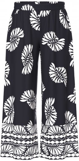Ulla Popken Fossil Print Elastic Waist Palazzo Pants Black - Kavbojke & Hlače v Velikih Številkah – Plus Size - 