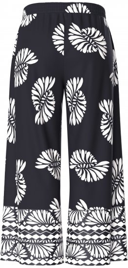 Ulla Popken Fossil Print Elastic Waist Palazzo Pants Black - Kavbojke & Hlače v Velikih Številkah – Plus Size - 