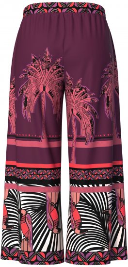 Ulla Popken Mixed Palm Print Elastic Waist Palazzo Pants Red - Kavbojke & Hlače v Velikih Številkah – Plus Size - 