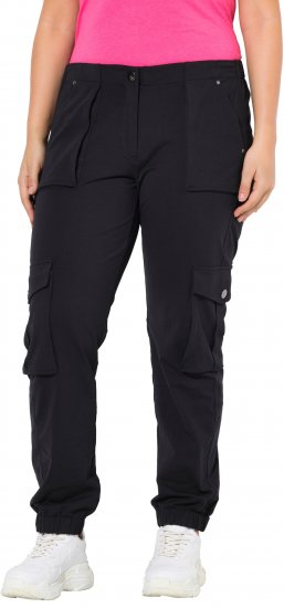 Ulla Popken Elastic Hem Stretch Fit Cargo Pants Black - Kavbojke & Hlače v Velikih Številkah – Plus Size - 