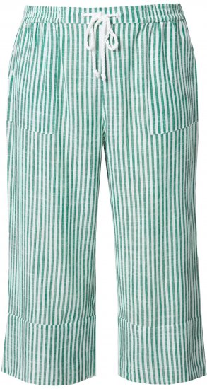 Ulla Popken Coastal Stripe Linen Blend Elastic Waist Culottes Green - Kavbojke & Hlače v Velikih Številkah – Plus Size - 