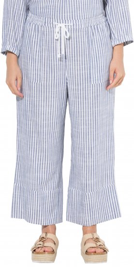 Ulla Popken Coastal Stripe Linen Blend Elastic Waist Culottes Blue - Kavbojke & Hlače v Velikih Številkah – Plus Size - 