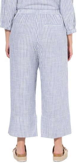 Ulla Popken Coastal Stripe Linen Blend Elastic Waist Culottes Blue - Kavbojke & Hlače v Velikih Številkah – Plus Size - 