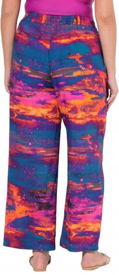 Ulla Popken Abstract Sunset Elastic Waist Palazzo Pants Orange - Kavbojke & Hlače v Velikih Številkah – Plus Size - 