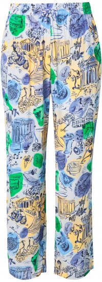 Ulla Popken Italy Print Elastic Waist Pants White - Kavbojke & Hlače v Velikih Številkah – Plus Size - 