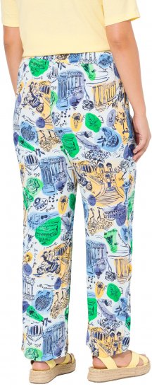 Ulla Popken Italy Print Elastic Waist Pants White - Kavbojke & Hlače v Velikih Številkah – Plus Size - 