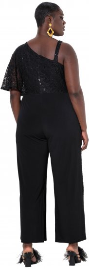 Ulla Popken Asymmetric Lace Panel Jumpsuit Black - Kavbojke & Hlače v Velikih Številkah – Plus Size - 