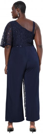 Ulla Popken Asymmetric Lace Panel Jumpsuit Navy - Kavbojke & Hlače v Velikih Številkah – Plus Size - 