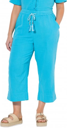 Ulla Popken Muslin Elastic Waist Culottes Blue - Kavbojke & Hlače v Velikih Številkah – Plus Size - 