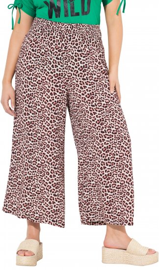 Ulla Popken Rose Wide Leg Elastic Waist Leopard Pattern Culottes White - Kavbojke & Hlače v Velikih Številkah – Plus Size - 