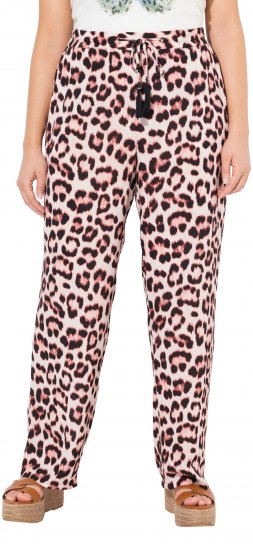 Ulla Popken Leopard Print Elastic Waist Pants White - Kavbojke & Hlače v Velikih Številkah – Plus Size - 