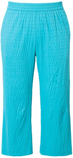 Ulla Popken Textured Elastic Waist Cropped Pants Deep Aqua - Kavbojke & Hlače v Velikih Številkah – Plus Size - 