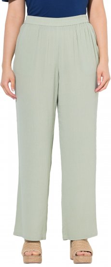 Ulla Popken Elastic Waist Crepe Pants Light Moss Green - Kavbojke & Hlače v Velikih Številkah – Plus Size - 