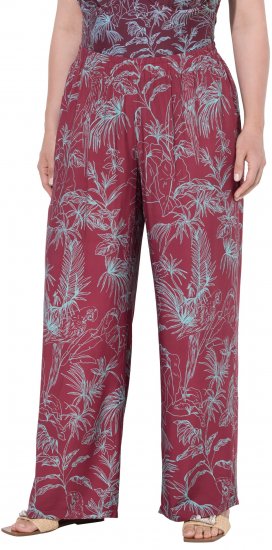 Ulla Popken Wide Leg Elastic Waist Jungle Print Palazzo Pants Brown - Kavbojke & Hlače v Velikih Številkah – Plus Size - 
