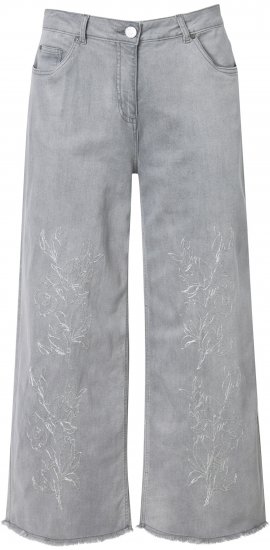 Ulla Popken Embroidered Wide Leg Fringed Hem Jeans Grey - Kavbojke & Hlače v Velikih Številkah – Plus Size - 