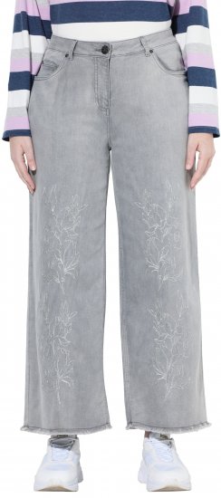 Ulla Popken Embroidered Wide Leg Fringed Hem Jeans Grey - Kavbojke & Hlače v Velikih Številkah – Plus Size - 