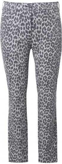 Ulla Popken Slim Leg Leopard Print Stretch Fit Jeans Bright Grey - Kavbojke & Hlače v Velikih Številkah – Plus Size - 