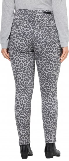 Ulla Popken Slim Leg Leopard Print Stretch Fit Jeans Bright Grey - Kavbojke & Hlače v Velikih Številkah – Plus Size - 