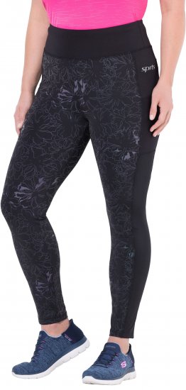 Ulla Popken Quick Drying Flower Print Leggings Black - Kavbojke & Hlače v Velikih Številkah – Plus Size - 