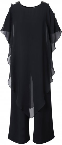 Ulla Popken Layered Chiffon Wrap Jumpsuit Grey - Kavbojke & Hlače v Velikih Številkah – Plus Size - 