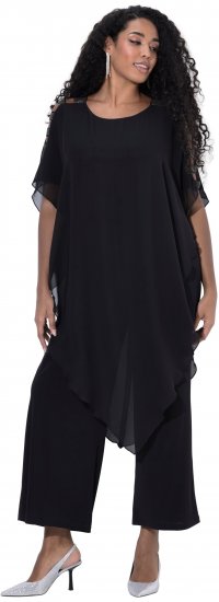 Ulla Popken Layered Chiffon Wrap Jumpsuit Grey - Kavbojke & Hlače v Velikih Številkah – Plus Size - 