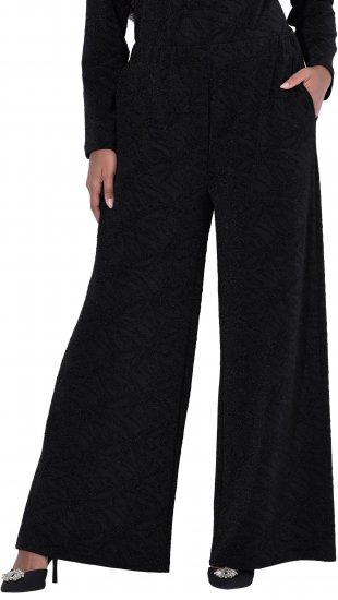 Ulla Popken Wide Leg Elastic Waist Glitter Pants Black - Kavbojke & Hlače v Velikih Številkah – Plus Size - 