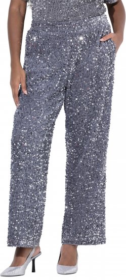 Ulla Popken Sequined Velvet Comfort Waist Pants Grey - Kavbojke & Hlače v Velikih Številkah – Plus Size - 