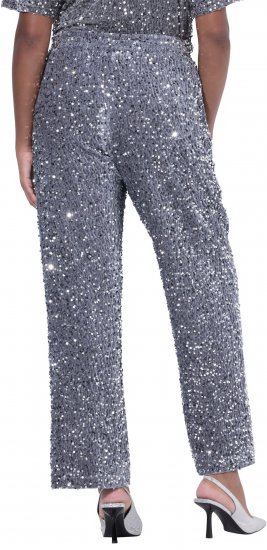 Ulla Popken Sequined Velvet Comfort Waist Pants Grey - Kavbojke & Hlače v Velikih Številkah – Plus Size - 